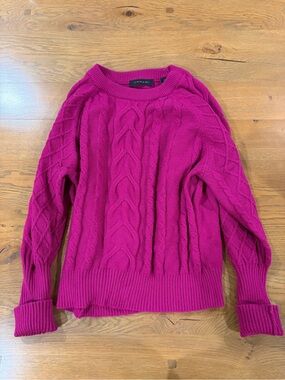 Tahari Fuchsia Cable-Knit Scoop Neck Sweater